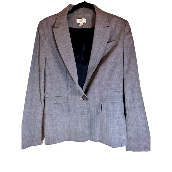 LOFT Jackets & Blazers - LOFT Glen‎ Plaid One-Button Blazer Gray Workwear Jacket Size 8